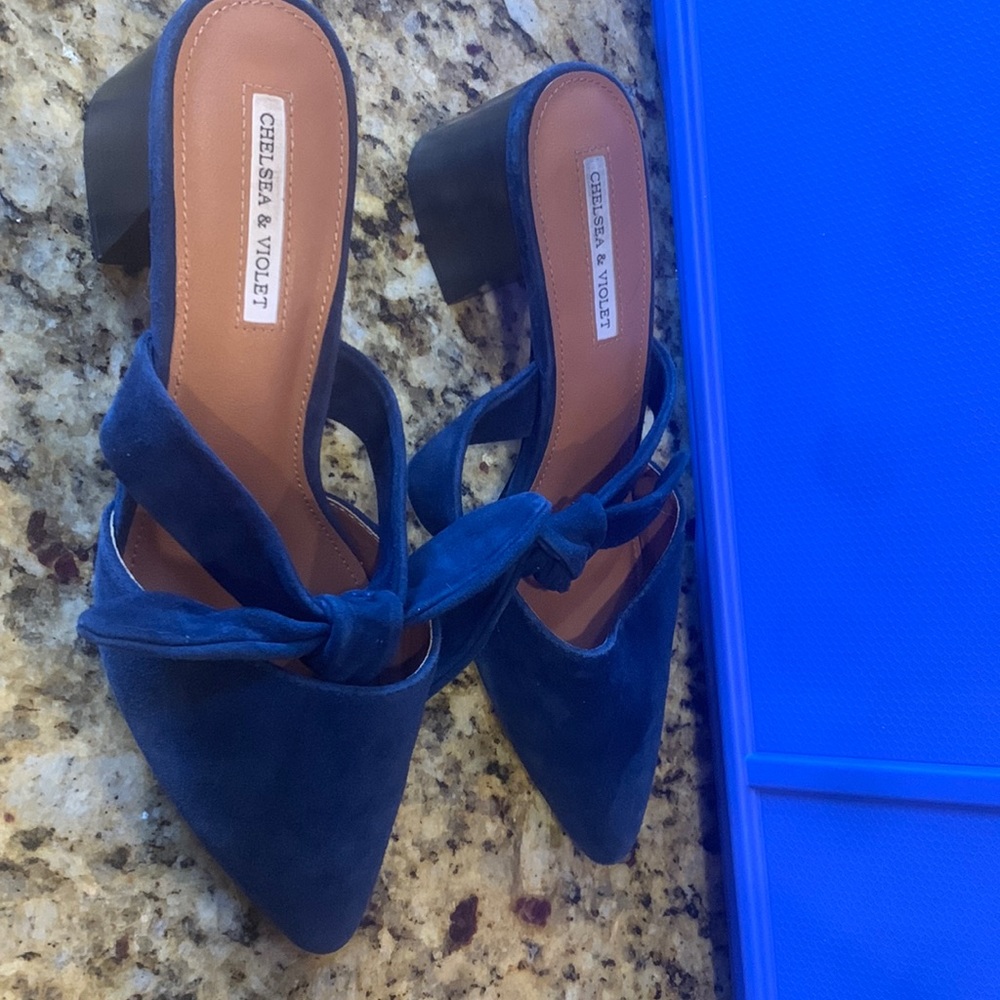 Chelsea & Violet Navy Suede Mules